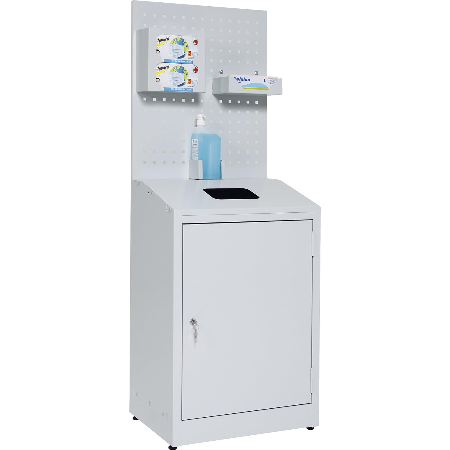 kaiserkraft | Hygienestation mit Lochwand | HxBxT 1480 x 550 x 400 mm | lichtgrau