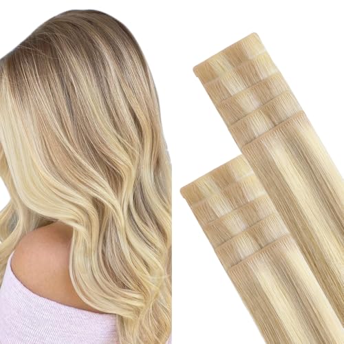 GOO GOO Invisi Edge Tape in Hair Extensions Human Hair, 18A/613A ...