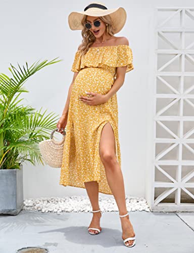 Image of Maternity Dress Women's Off Shoulder Split A Line Casual Maxi Dress Photography Dress for Babyshower