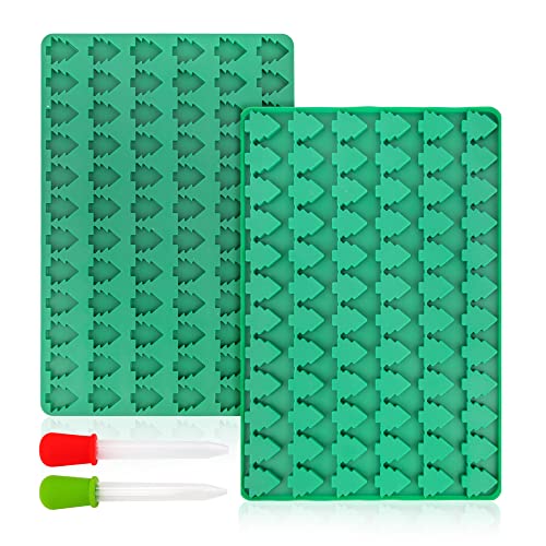 2 Pieces Christmas Gummy Candy Silicone Molds 72 Holes Xmas Tree Shaped Chocolate Candy Mold With 2 Droppers For Chocolate Gummy Candy Ice Cube Diy Making #TOP21