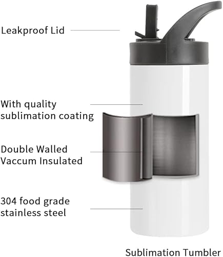 Miniatura 3 de PYD Life Sublimation Sports - Botella de agua para niños, botellas blancas de acero inoxidable de 16 onzas, vaso al vacío con tapa para sorber y