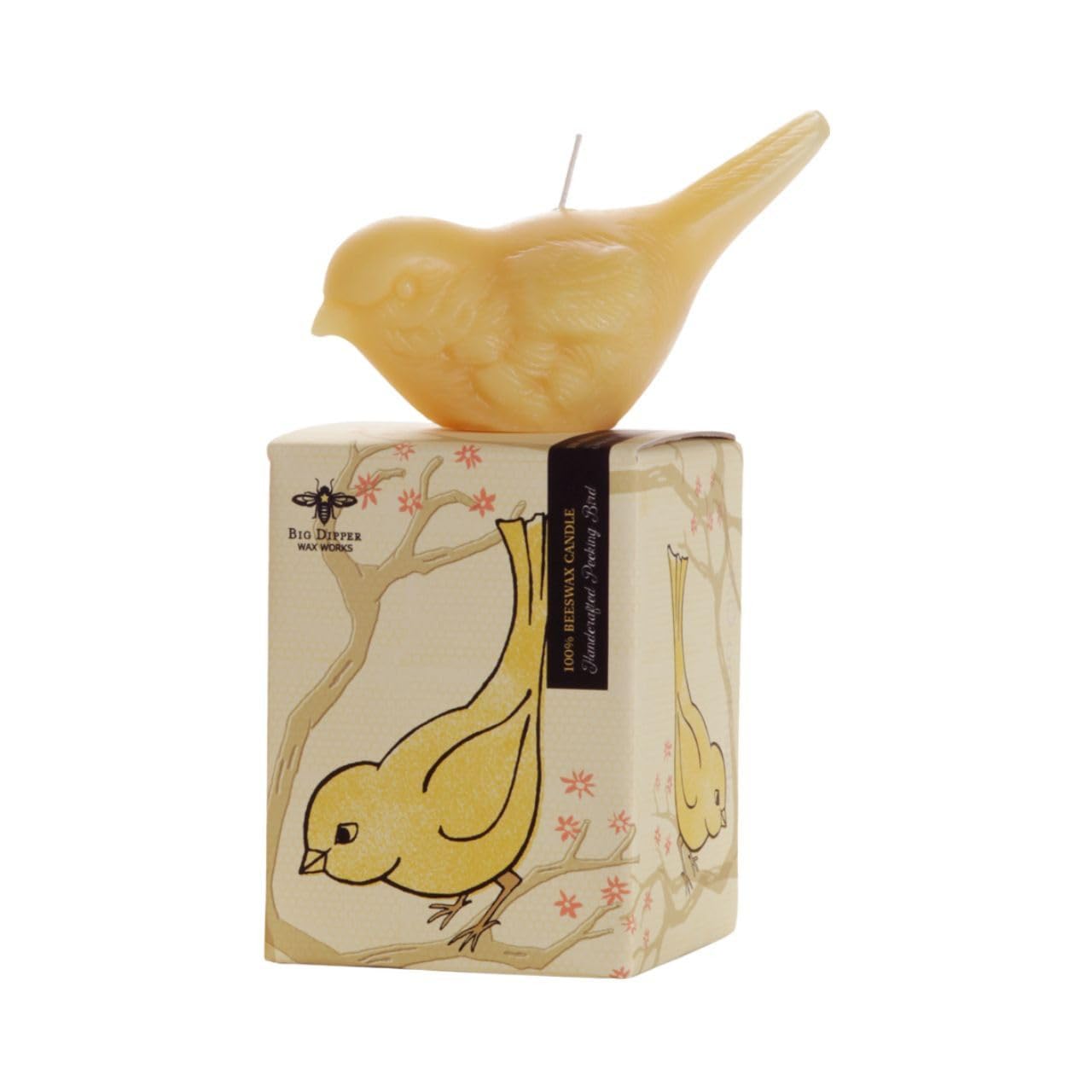 Big Dipper Wax Works Beeswax Pecking Songbird Candle, 20-Hour Long Burn, Pure Beeswax Candle 3” x 4” Tall, Spring Candle