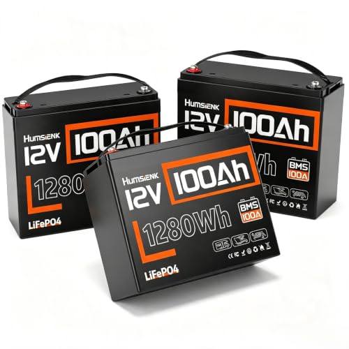 Image of HumsiENK 3Pack 12V 100Ah LiFePO4 Lithium Battery, 1280Wh 100A BMS Group 24