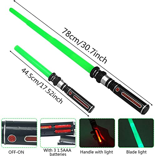 Tezam 3 Pack Light Up Saber with FX Sound(Motion Sensitive) and Realistic Handle for Kid, Expandable Light Swords Set for Halloween Dress Up Parties, Xmas Present, Galaxy War Fighters and Warriors