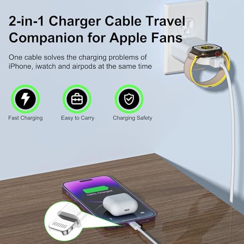 ???????????????? ???????????????????????????????? for Apple Watch Charger,2 in 1 iPhone and iWatch Wireless Magnetic Fast Charging,Long USB C to Lightning Cable 6FT for Apple Watch SE/9/8/7/6/5/4/3/2/1 and iPhone 14/13/12