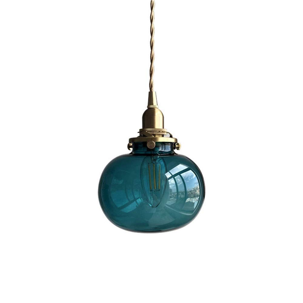 KXEcoLife Glass Pendant Light Vintage Industrial Blue Ball Round Shade Ceiling Lamp, Loft Hanging Chandelier Creative Suspension Droplight Lighting Fixture for Restaurant, Kitchen Island