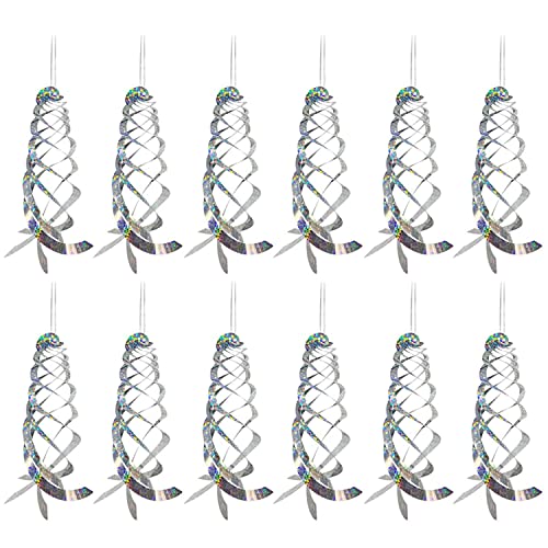 Sfcddtlg 12PCS Bird Repellent Spiral Reflectors-Hanging Reflective Bird Deterrent Device for Drive Birds Woodpeckers Pigeons Geese Away from The House Garden Swimming Pool (12pcs)
