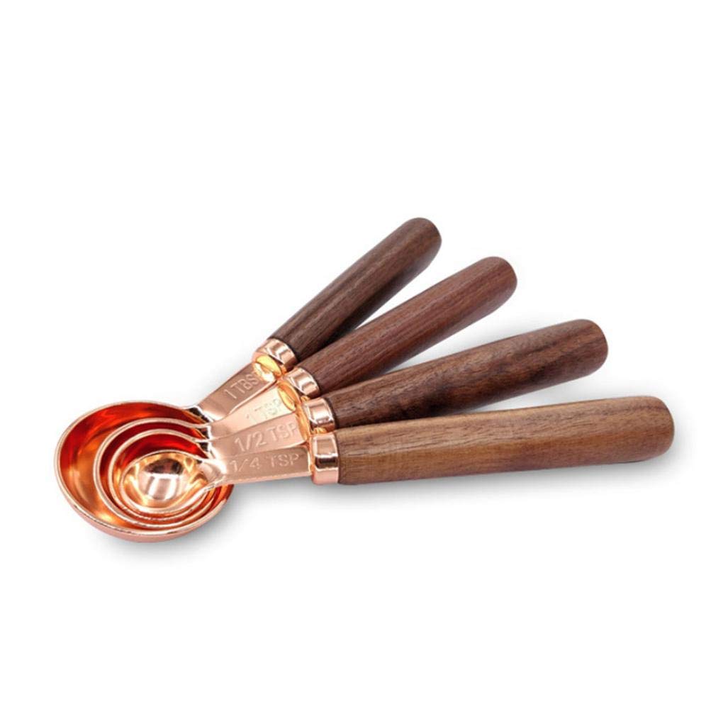 DUORUI Measuring Spoons and Cups Set Stainless Steel Metal for Baking Cooking Bartending Measurement Tool for Liquid Flour with Wooden Handle