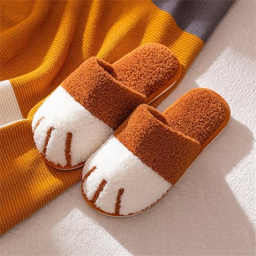 Women's Cat Paw Cozy Slippers Fleece Warm Cozy Fuzzy Bedroom Non-Slip Shoes Fashion Slip On Gifts Cute Animal Couple Soft Plush Home Shoes for Girls/Mom/Men2