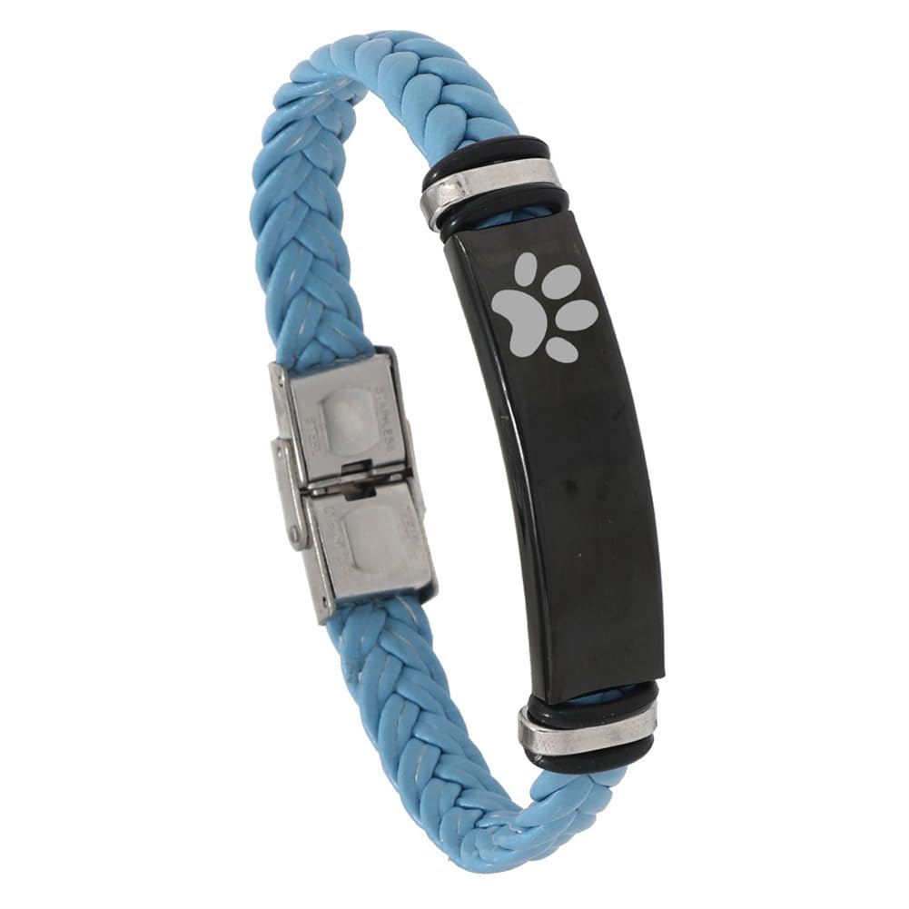ZKXXJ Personalized Paw Bracelet for Men - Stainless Steel Braided Leather Wristband with Dog and Cat Pawprint Design - Remembrance Loss of Pet Cuff Bracelet - Gift for Pet Lovers