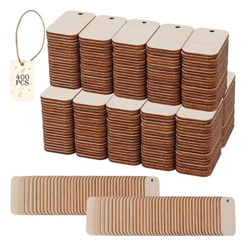 IHDYPPEW 400 Pack Unfinished Wooden Tags Hanging Wood Cutouts Wooden Hanging Tag Rectangle Wood Pieces for Crafts Wedding Planning Home Decoration (2 x 1.3 x 0.08 Inch)