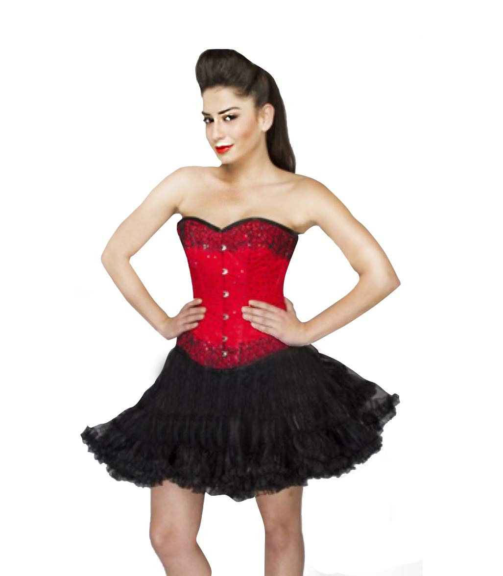 Red Satin Black Sequin Plus Size Overbust Corset Waist Training Basque Top