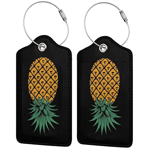 Mortgats CMDPH41_466456937_215 Upside Down Pineapple Set Of 4 Luggage Tag Pu Leather Baggage Tags Suitcase Labels Identifiers cover
