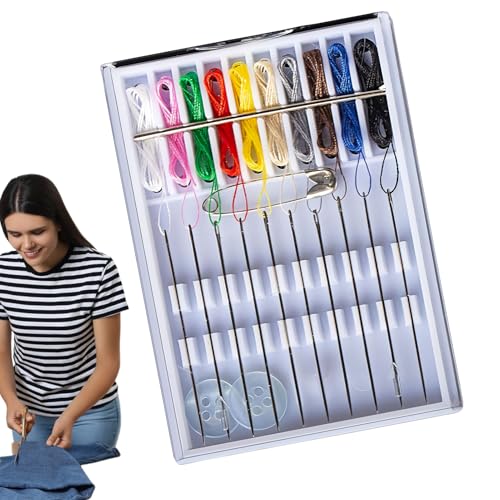Kit de coser de viaje, kit de costura portátil,10 colores de suministros de costura portátil prehesados ​​Accesorios - La ropa suministra accesorios con botón PIN para adultos para niños adolescentes