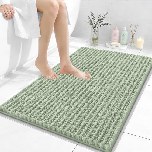 Image of OLANLY Bathroom Rug Mat 36x24, Thick Soft and Absorbent Chenille Bath Mat, Non-Slip Rubber Backing, Machine Washable Quick Dry Bath Rugs for Tub Shower Floor, Home Decor Accessories, Sage Green
