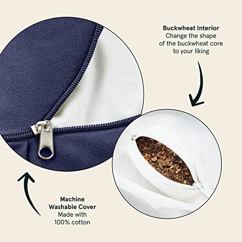 Image of Retrospec Sedona Zafu Meditation Cushion with Buckwheat Hull Fill - Adjustable Yoga & Pilates Equipment Support - 17in Crescent Cotton Cover