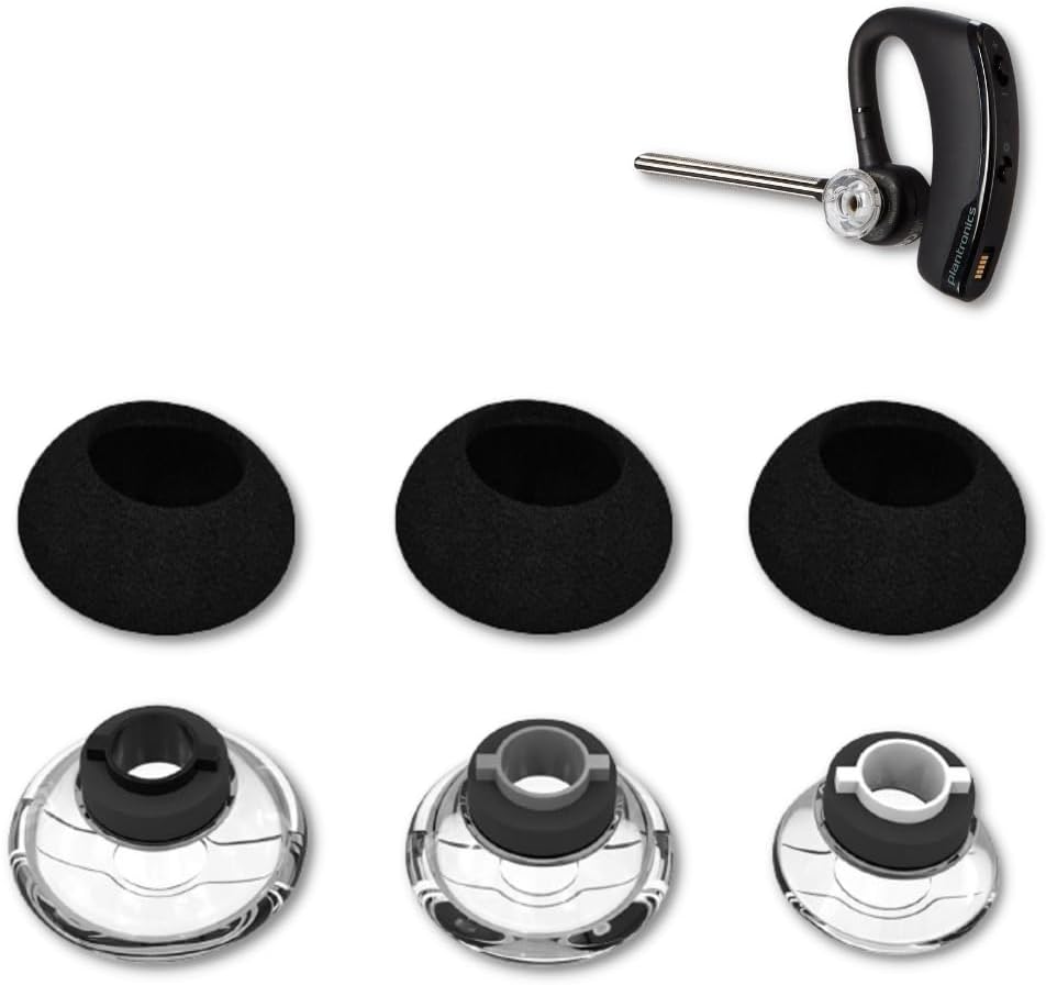 Crysendo Eartips for Plantronics Voyager 5200, 5220, 5210 Series & Voyager Pro Bluetooth Headset | Replacement Foam + Gel Eartips Combo (S, M, L - Black)