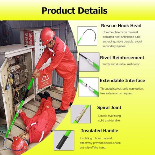 Gancho de Rescate Aislado de Fibra de Vidrio de Alta tensión para electricistas, Herramienta de Emergencia para Salvar Vidas en Caso de electrocución, con Poste telescópico para mantenimient