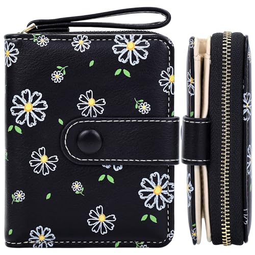 Image of Farcauo Womens Wallet Cute Small Wallets for Women Black Women's Wallet Kawaii Flower Card Wallets for Women Ladies