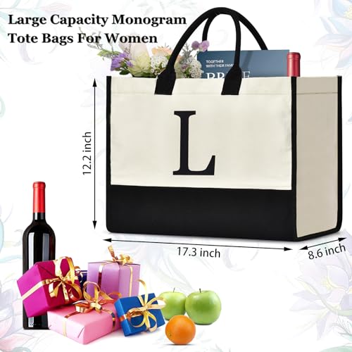 Image of GASSDA Initial Canvas Tote Bag Birthdays Gift for Women Mom Teacher Friend Bridesmaid,Custom for Wedding Beach Holidays