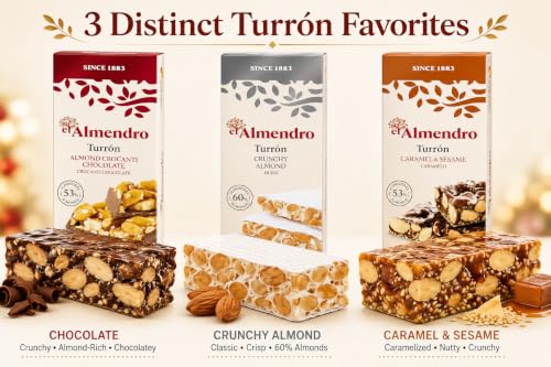 Turron Turrones From Spain, El Almendro Turrones De Chocolate Crocanti, Crunchy Almond Duro, Caramel & Sesame Holiday Variety Christmas Candy Brittle - image 2