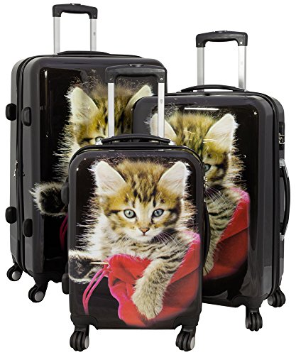 Preisvergleich Produktbild Trendyshop365 Hartschale Koffer-Set Katze 3-teilig Bunt