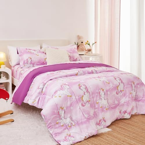 Image of Yibeizi Unicorn Kids Comforter Set for Girls Twin Lavender Bedding