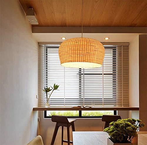 LITFAD Single Light LED Pendant Light Dome Shape Ceiling Light Rustic Rattan Pendant Lighting Modern Weave Ceiling Hanging Light for Dining Room Restaurant Living Room - 19.5" - Image 4