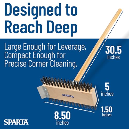 Image of SPARTA 4002600 Stainless Steel Grill Brush, Grill Scraper With Long Handle For Commercial Cleaning, Kitchens, Restaurants, Bathrooms, 30 Inches, Brown