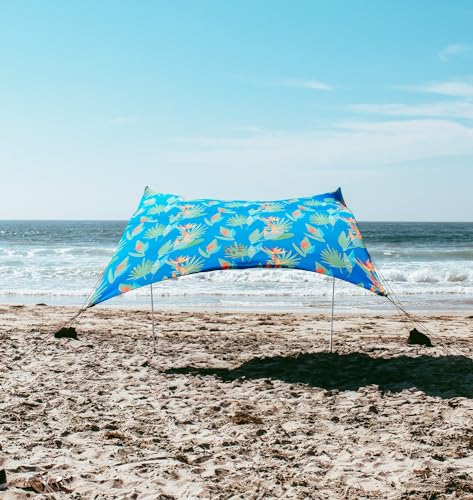 Image of Neso Gigante Portable Beach Tent Sun Shelter - Lightweight Beach Shade Canopy - Easy Setup for Family Outings - Patented Reinforced Corners - UPF 50+ - 8ft Tall, 11 x 11ft - Tropical Floral