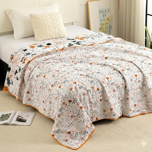 Image of Story@Home Dohar Double Bed Cotton 100% | 150GSM 225 x240 cm Quilt AC Blanket for Summer | AC Comforter Double Bed | Grey & Yellow, Floral Reversible Design Duvet | All-Season Blanket