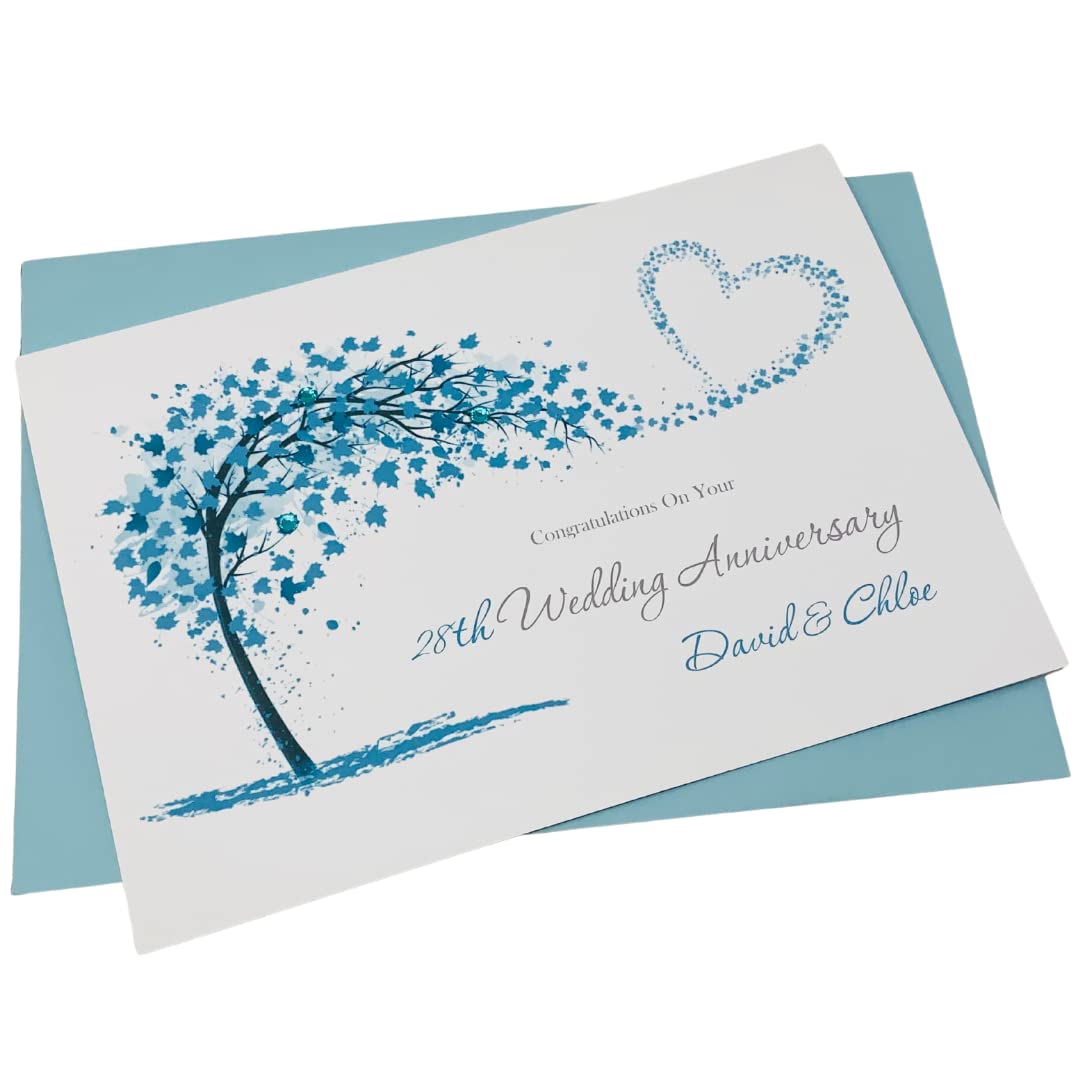 28th Wedding Anniversary Card - Orchid 28 Year Twenty Eighth Anniversary Greeting Card, Personalised Gift for Wife, Husband, Parents, Couple Friends (Sweeping Heart) โ image 1