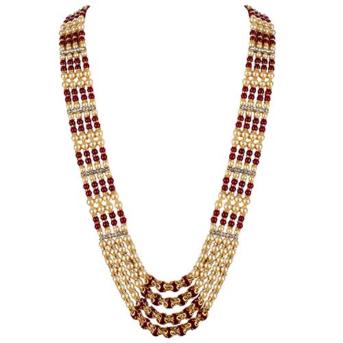 Lucky Jewellery Designer Wedding Multi Strand Dulha Har Layered Pearl Maharaja Haar Groom Necklace Set for Men (951-M6DM-1019-Parent)