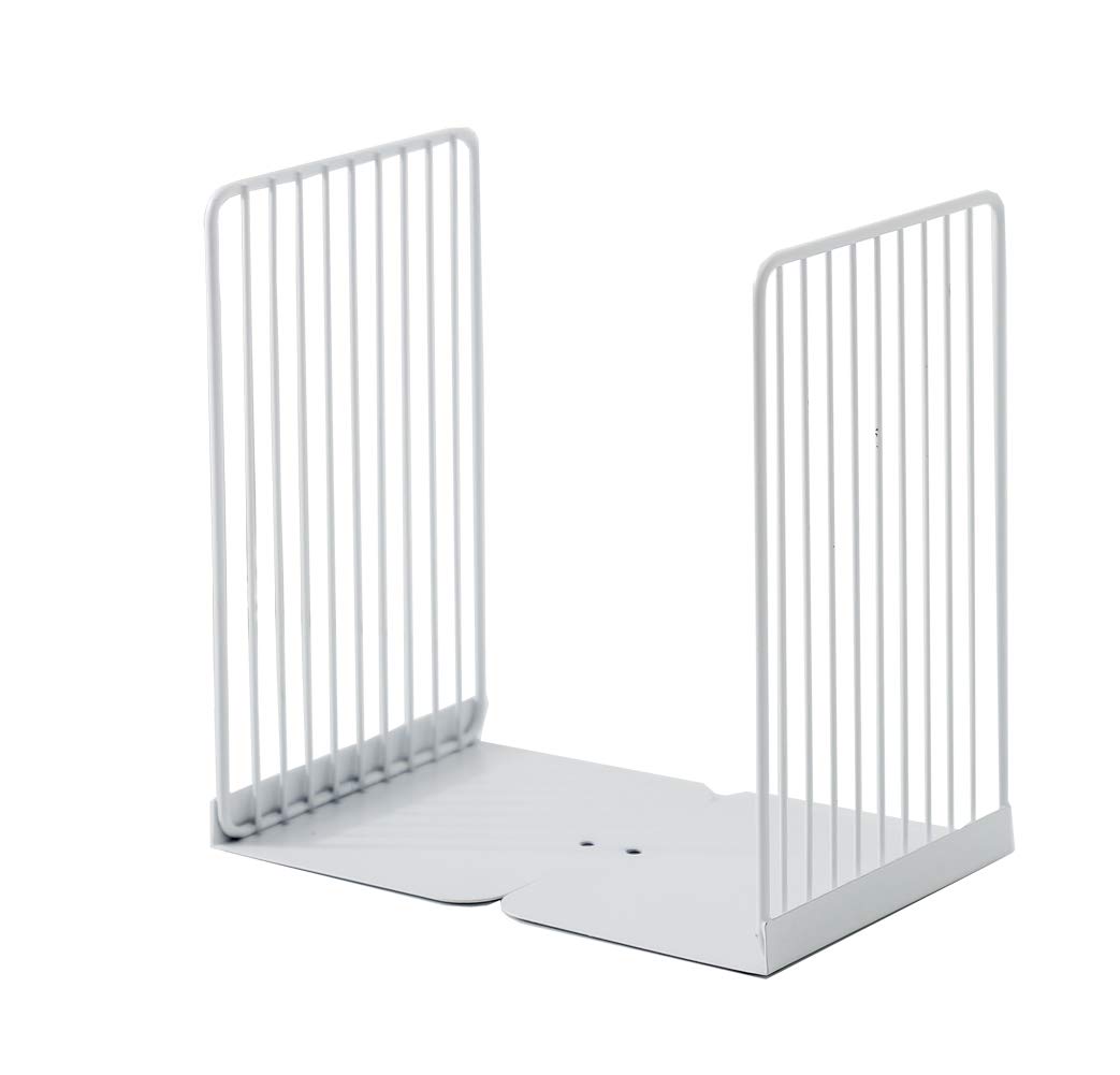 Jikari Book Organizer Book Ends, Non Skid Book Supports Holders - 1 Pair (Beeline White)