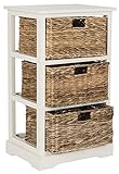 SAFAVIEH Home Collection – Halle Vintage White Storage Side Table with Wicker Baskets, Farmhouse Accent Storage, Fully Assembled (AMH5738B)