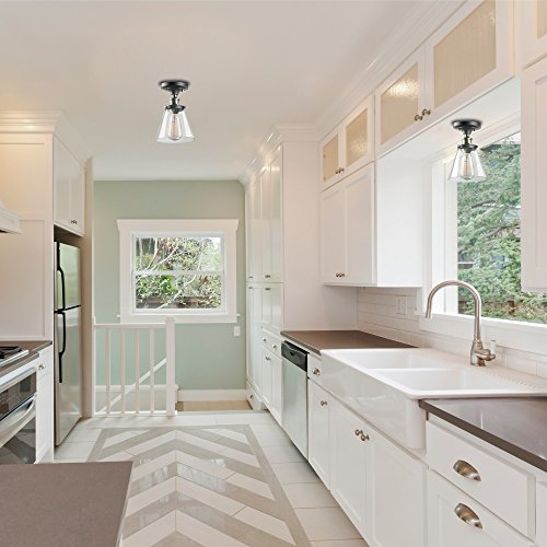 Globe Electric 65380 1-Light Flush Mount Ceiling Light, Dark Bronze, Satin Finish, Antique Brass Accents, Clear Glass Shade, Ceiling Light Fixture, Light Fixtures Ceiling Mount, E26 Bulb #TOP4