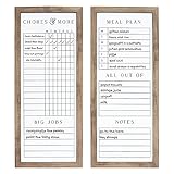Sheffield Home Set of Two Family Planner Dry Erase Boards Featuring, Chore Chart, Shopping List, Weekly Meal Planner and Notes, 9x21 Inch, Natural