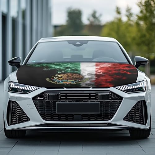Image of Mexican Flag Car Hood Cover Protector Stretchable Car Hood Wrap Blankets Mexican Independence Day Decorations Automotive Exterior Accessories for Compact SUV Sedans Trucks Pickup