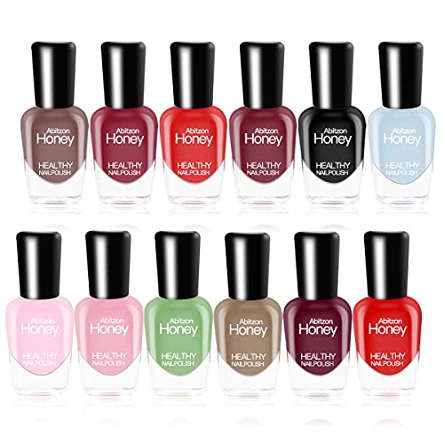 Abitzon Non Toxic Nail Polish Set, Eco Friendly Easy Peel Off & Quick Dry Water Based Nail Polish (12 Bottles)