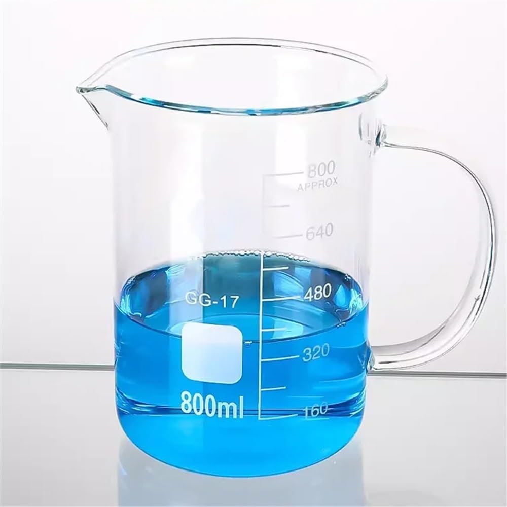 Cristalería de Laboratorio Vaso de precipitados de vidrio resistente con asa y escala. Equipo experimental. Vaso de precipitados de 100, 150, 250, 500, 800, 1000 y 2000 ml.(600ml)