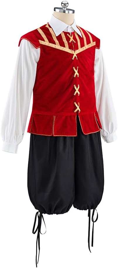 Men's Tudor Costume Elizabethan Period Tudor Nobleman Renaissance Velvet Doublet Jerkin Shirt Breeches Suit - Image 3