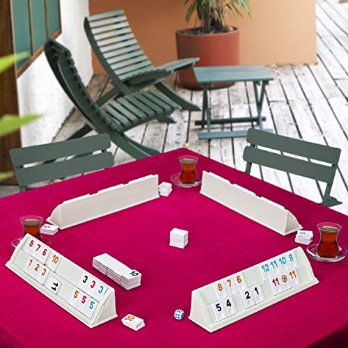 LaModaHome Star Travel Plastic White Rummy/Okey/101 Game Set with Tile Sack and Dices, for Adults and Kids, Perfect for Game Nights, Team Game, Get Together, Outdoor, Indoor