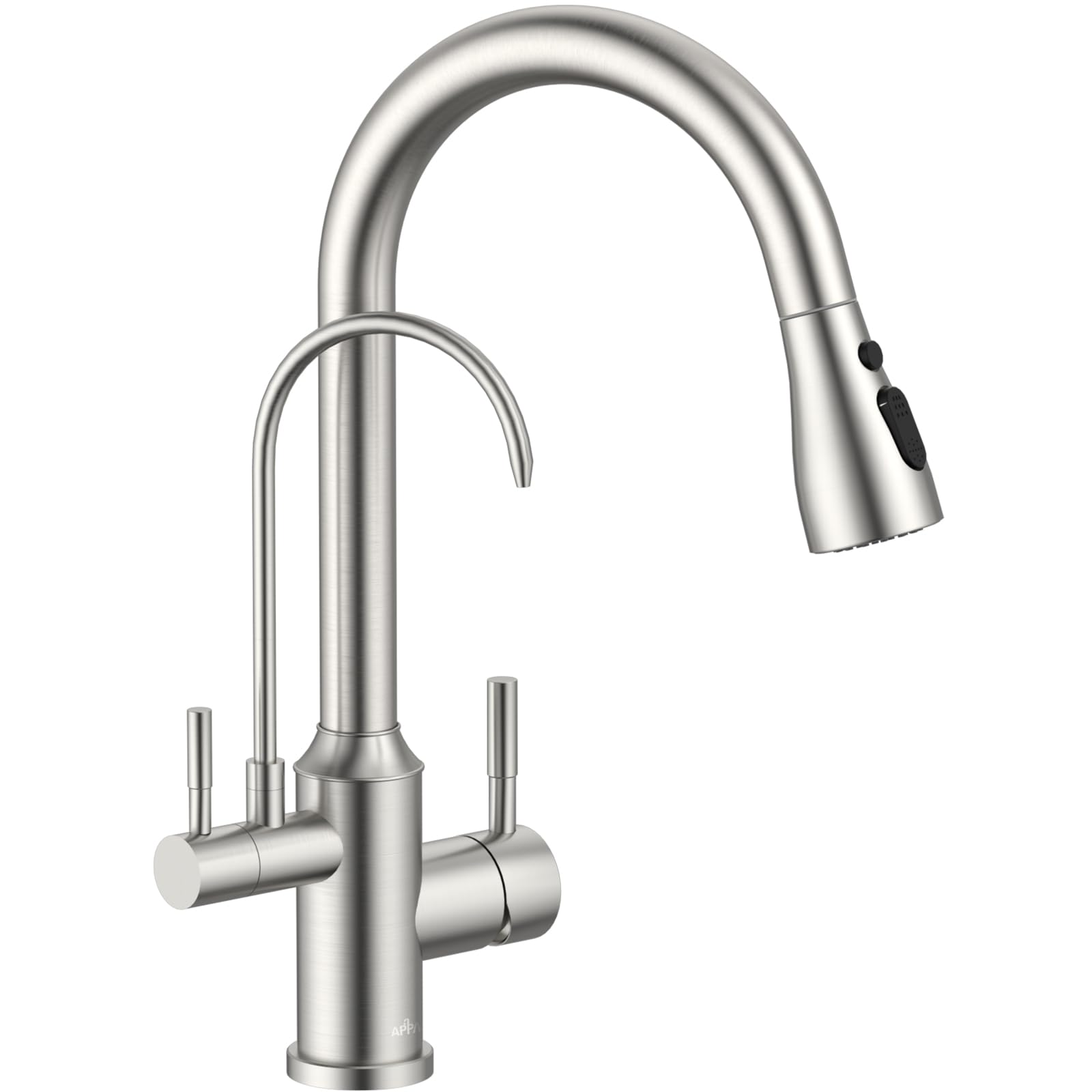 APPASO 3-Way Kitchen Tap Without Water Filter, 3-in-1 Mixer Tap for Water Filter, Brushed 360° Rotatable, Kitchen Fitting, Drinking Water Tap with Extendable Hand Shower