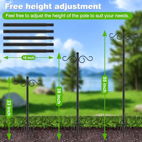 Image of RCUICA Double Shepherds Hooks for Outdoor,1 Pack 55 Inch Bird Feeder Pole with 5 Prongs Base,Heavy Duty Shepherds Hook,Suitable for Garden in Hanging Flower Basket,Lantern,Bird Nests (1 Pack 55 inch)