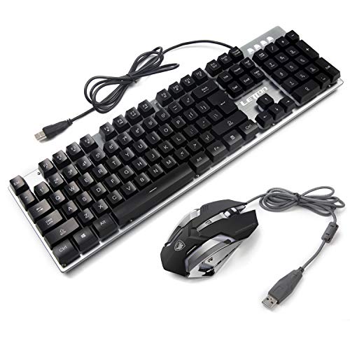 SADES Gaming Keyboard and Mouse Combo,Wired LED Rainbow Backlit Gaming Keyboard,104 Keys USB Ergonomic Gaming Keyboard,Gaming Mouse with 4 Adjustable DPI for Gaming for PC/Laptop/Windows
