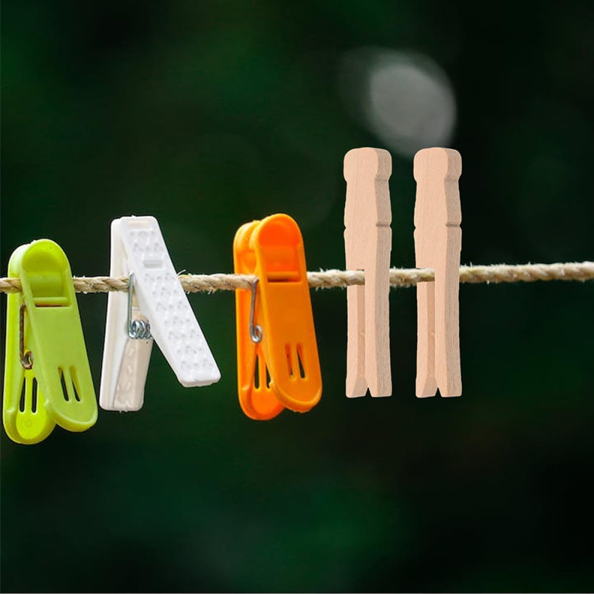 Pinzas de Madera Clásicas Redondas para Ropa, 100 Unidades