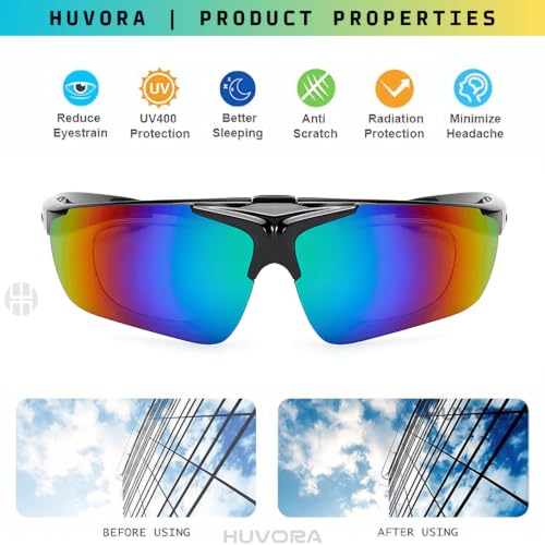 Image of Flip Up Sports Sunglasses for Men - Stylish Myopia Frame UV400 Protection Wraparound Mirrored Anti Glare Goggles - Lightweight Branded Glasses for Cycling, Cricket, Night Driving, Riding