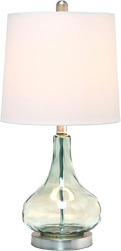 Miniatura 2 de Elegant Designs LT3326-SGE - Lámpara de mesa de noche de cristal con hoyuelos de 23.25 pulgadas con pantalla de tela blanca, verdegris salvia