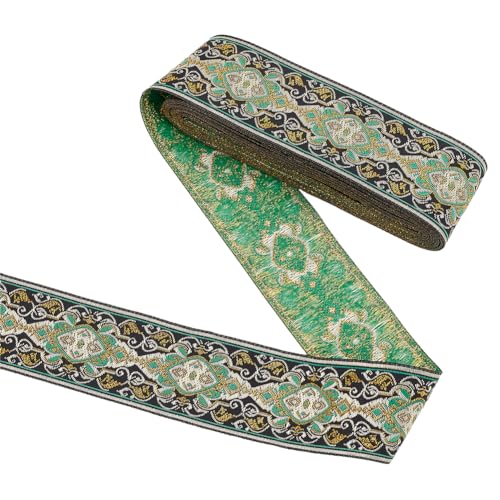 FINGERINSPIRE 7m 50mm Diamant Blume Metallic Jacquard Band Geometrisch Schwarz Grün Polyester Boho Jacquard Bänder Gobelin Fransen Trim Stickerei für DIY Kleidung Zubehör Verzierung Dekorationen FINGERINSPIRE 7m 50mm Diamant Blume Metallic Jacquard Band Geometrisch Schwarz Grün Polyester Boho Jacquard Bänder Gobelin Fransen Trim Stickerei für DIY Kleidung Zubehör Verzierung Dekorationen