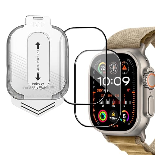 【2枚組】Apple Watch Ultra 3 / Ultra 2 / Ultra 49mm 対応 ガラスフィルム ガイド付き 貼り付け便利 強化ガラス 画面保護 高透過率 気泡防止 指紋防止 傷防止 保護フィルム ブラック